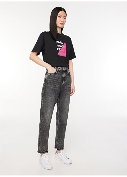 Karl Lagerfeld Jeans Bisiklet Yaka Baskılı Siyah Kadın T-Shirt 236J1710 2