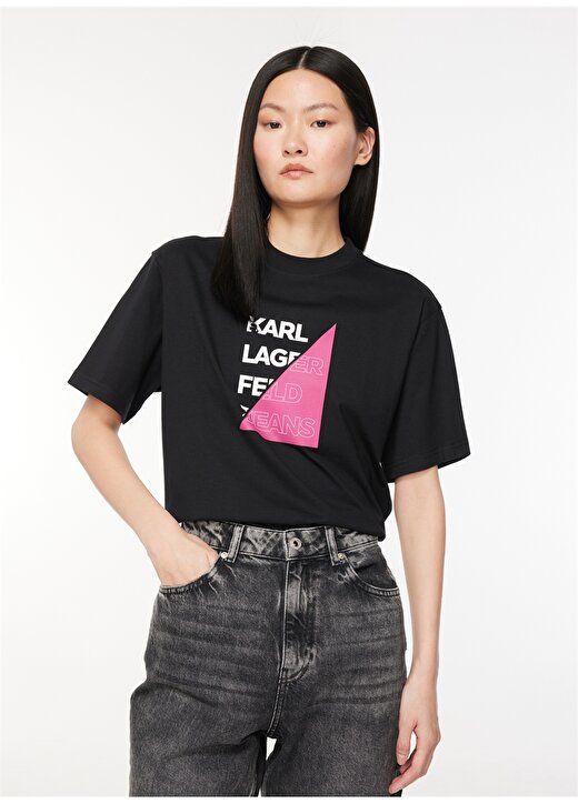 Karl Lagerfeld Jeans Bisiklet Yaka Baskılı Siyah Kadın T-Shirt 236J1710 3