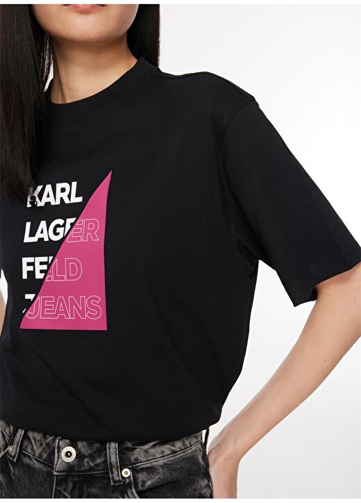 Karl Lagerfeld Jeans Bisiklet Yaka Baskılı Siyah Kadın T-Shirt 236J1710 4