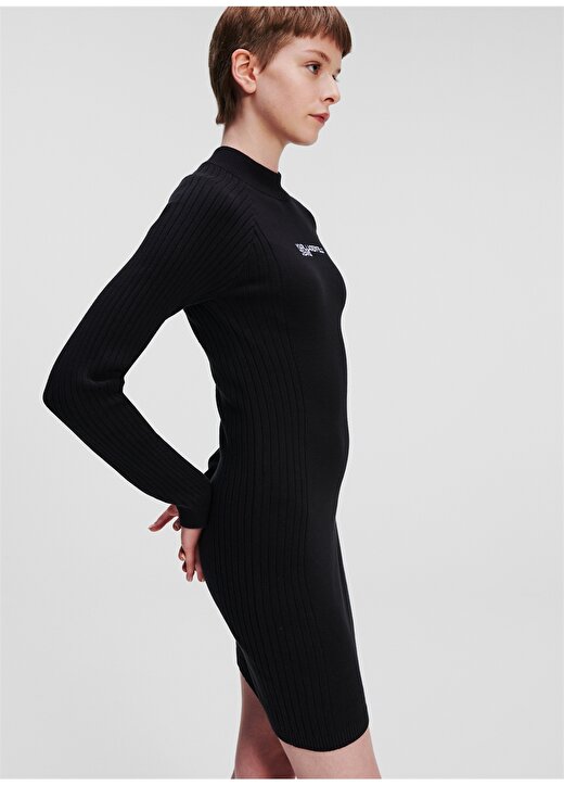 Karl Lagerfeld Jeans Yarım Balıkçı Yaka Düz Siyah Uzun Kadın Elbise 236J1309 3