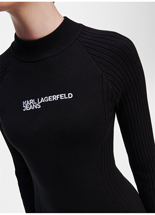Karl Lagerfeld Jeans Yarım Balıkçı Yaka Düz Siyah Uzun Kadın Elbise 236J1309 4