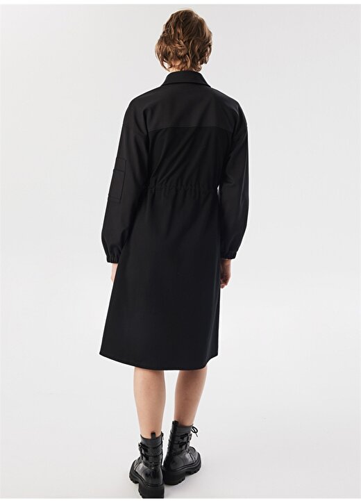 Twist Gömlek Yaka Siyah Diz Üstü Kadın Elbise TW6230002215001 4