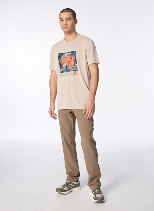 Discovery Expedition Bej Erkek Bisiklet Yaka Relaxed Baskılı T-Shirt D4SM-TST3280  2