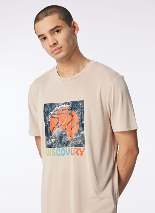 Discovery Expedition Bej Erkek Bisiklet Yaka Relaxed Baskılı T-Shirt D4SM-TST3280  3