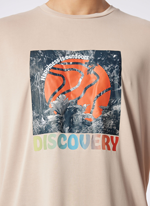 Discovery Expedition Bej Erkek Bisiklet Yaka Relaxed Baskılı T-Shirt D4SM-TST3280  4