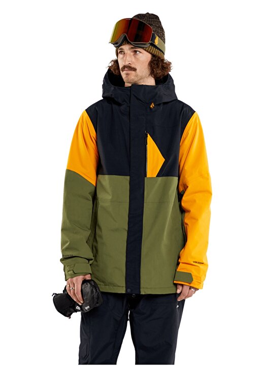 Volcom Sarı Erkek Kapüşon Yaka Gore-Tex Desenli Kayak Montu 1