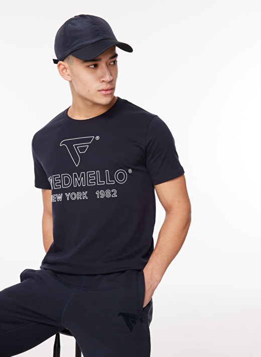 Fred Mello Bisiklet Yaka Lacivert Erkek T-Shirt FM23W02TG 1