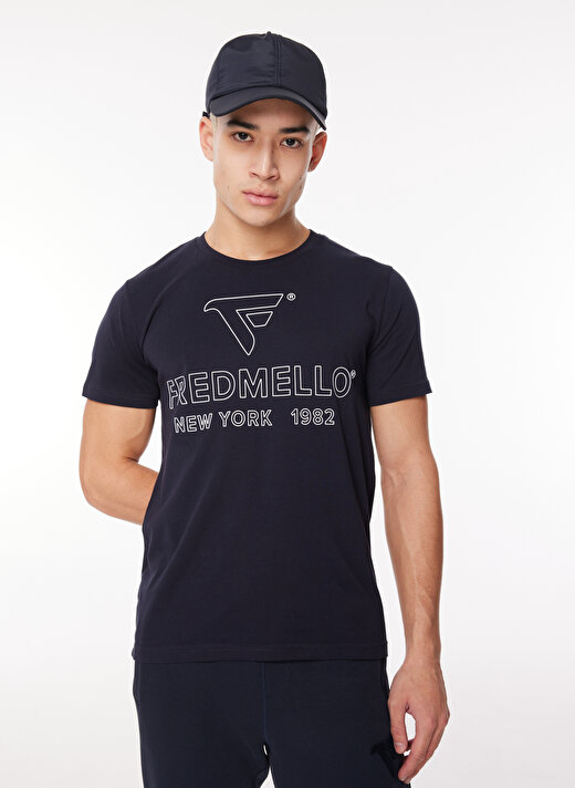 Fred Mello Bisiklet Yaka Lacivert Erkek T-Shirt FM23W02TG 2