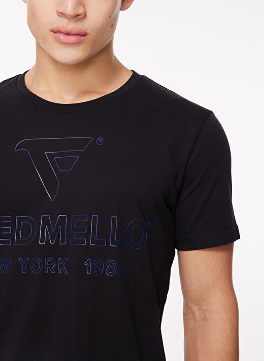 Fred Mello Bisiklet Yaka Siyah Erkek T-Shirt FM23W02TG 4