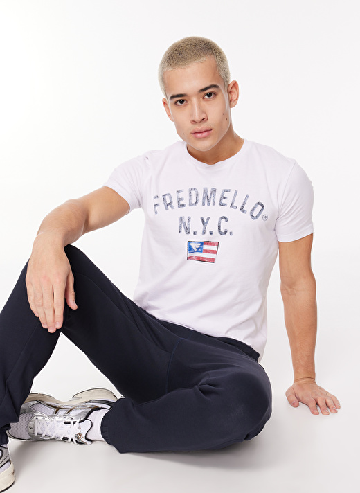 Fred Mello Bisiklet Yaka Beyaz Erkek T-Shirt FM23W11TG 1