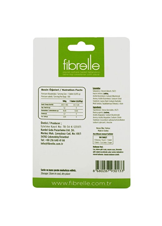 Fibrelle Stevialı Tablet Tatlandırıcı 2