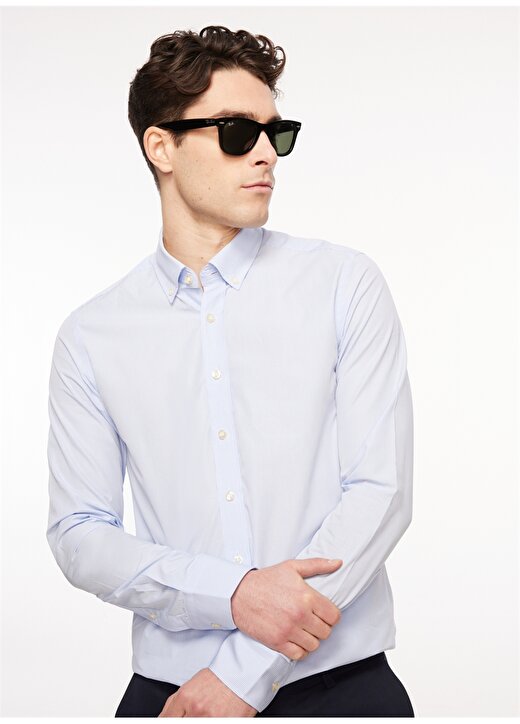 Altınyıldız Classics Slim Fit Düğmeli Yaka Beyaz - Mavi Erkek Gömlek 4A2023100126 1