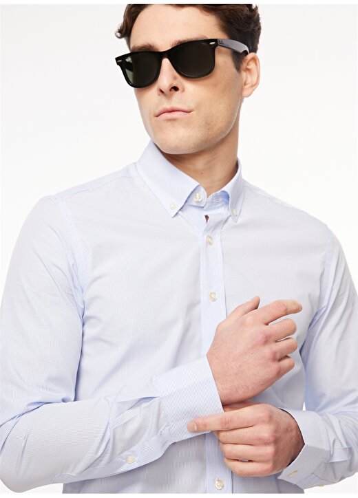 Altınyıldız Classics Slim Fit Düğmeli Yaka Beyaz - Mavi Erkek Gömlek 4A2023100126 2