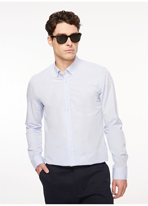 Altınyıldız Classics Slim Fit Düğmeli Yaka Beyaz - Mavi Erkek Gömlek 4A2023100126 3