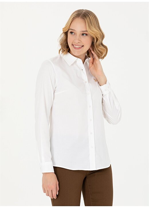 U.S. Polo Assn. Slim Fit Gömlek Yaka Düz Beyaz Kadın Gömlek CRISTA023K 1