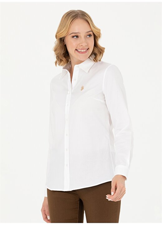U.S. Polo Assn. Slim Fit Gömlek Yaka Düz Beyaz Kadın Gömlek CRISTA023K 3