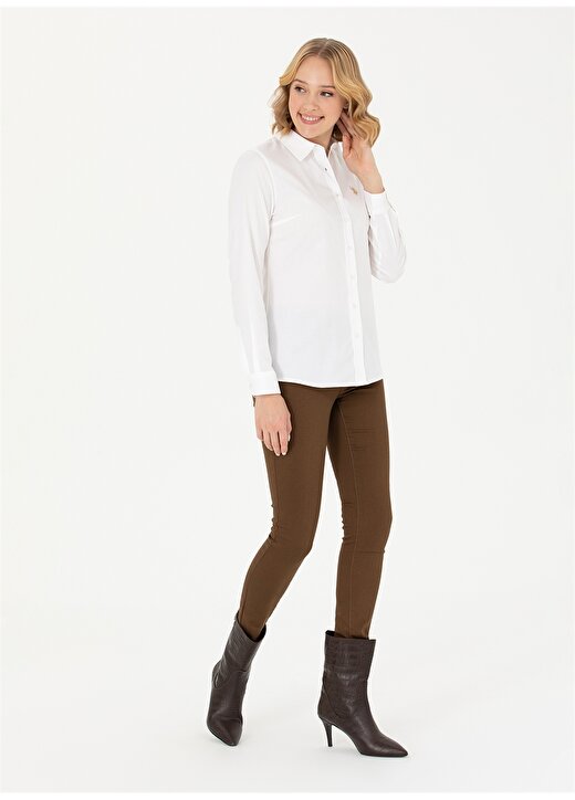 U.S. Polo Assn. Slim Fit Gömlek Yaka Düz Beyaz Kadın Gömlek CRISTA023K 4