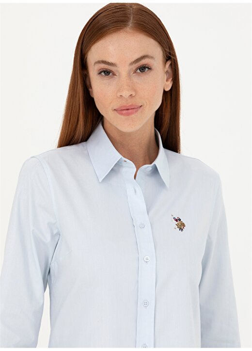 U.S. Polo Assn. Slim Fit Gömlek Yaka Düz İndigo Kadın Gömlek CRISCOLOR023K 2