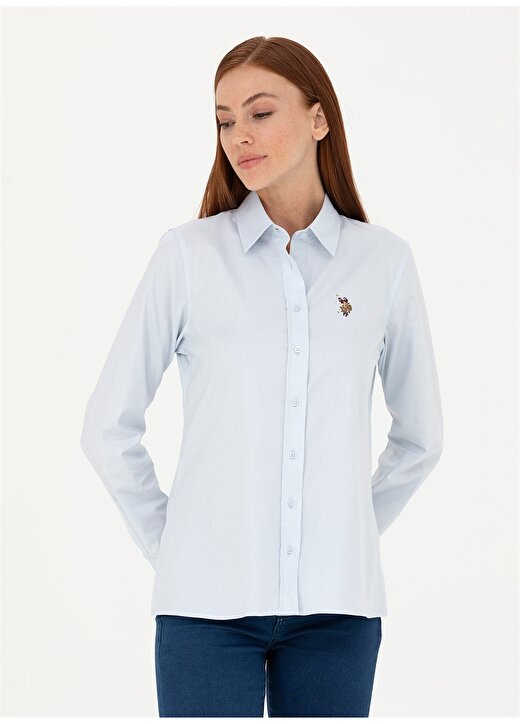 U.S. Polo Assn. Slim Fit Gömlek Yaka Düz İndigo Kadın Gömlek CRISCOLOR023K 3