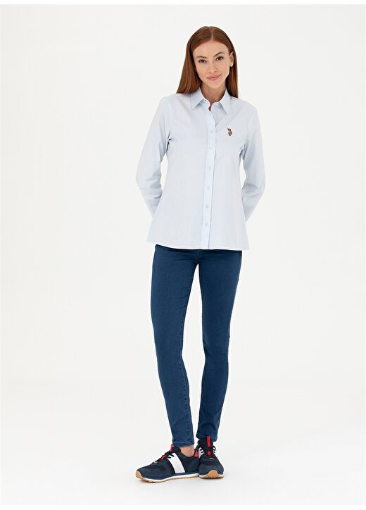 U.S. Polo Assn. Slim Fit Gömlek Yaka Düz İndigo Kadın Gömlek CRISCOLOR023K 4