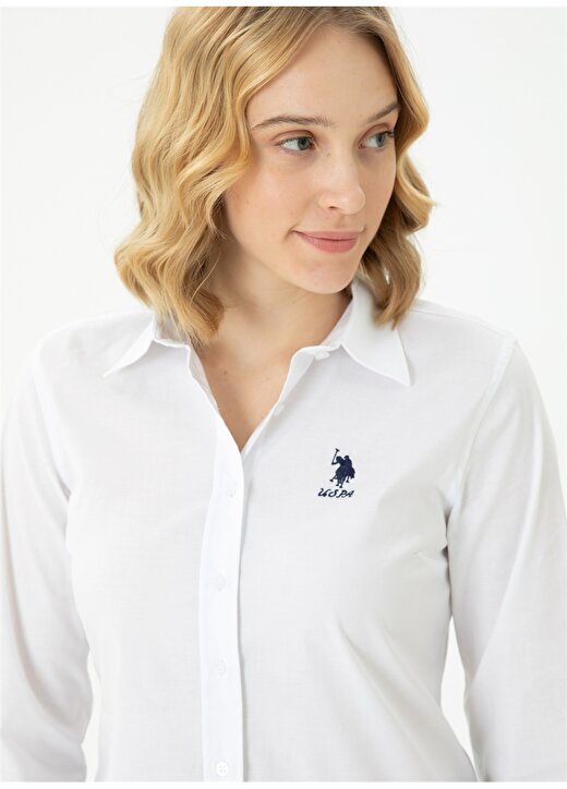 U.S. Polo Assn. Slim Fit Gömlek Yaka Düz Beyaz Kadın Gömlek SALY023K 2