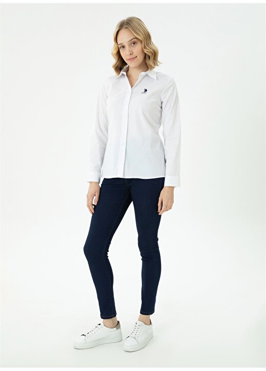 U.S. Polo Assn. Slim Fit Gömlek Yaka Düz Beyaz Kadın Gömlek SALY023K 4