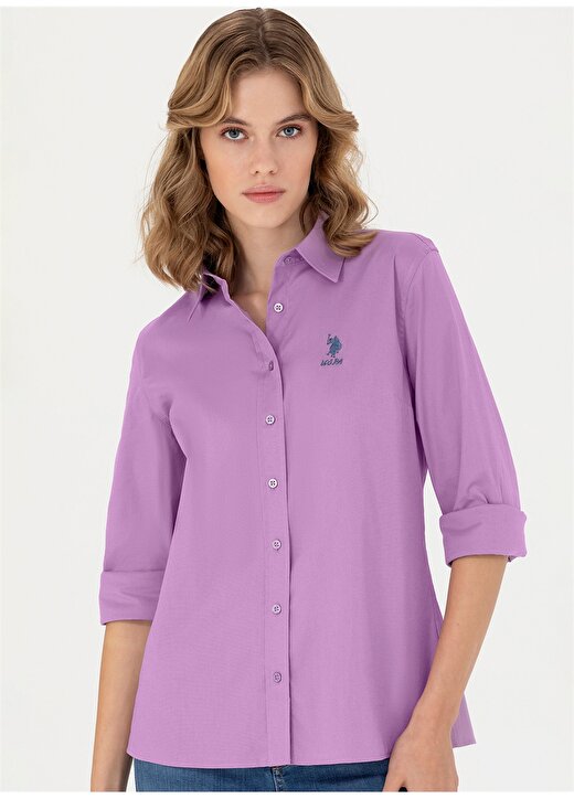 U.S. Polo Assn. Slim Fit Gömlek Yaka Düz Pembe Kadın Gömlek SALY023K 3