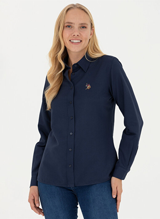 U.S. Polo Assn. Slim Fit Gömlek Yaka Düz Lacivert Kadın Gömlek WOXCOLOR023K 1