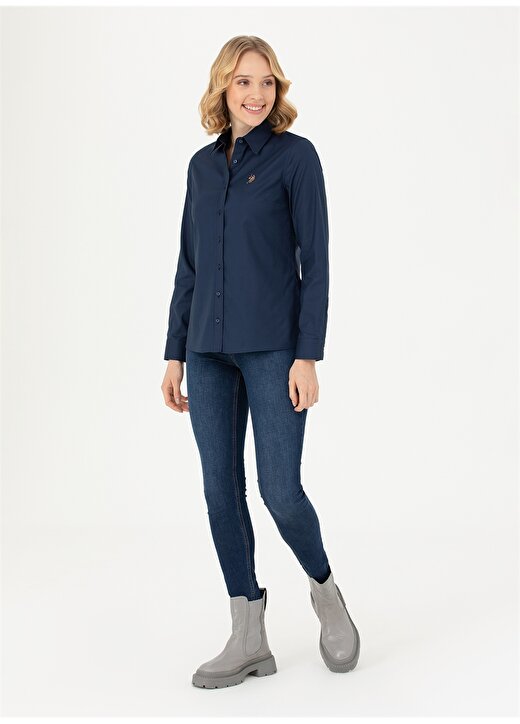 U.S. Polo Assn. Slim Fit Gömlek Yaka Düz Lacivert Kadın Gömlek CRISCOLOR023K 4