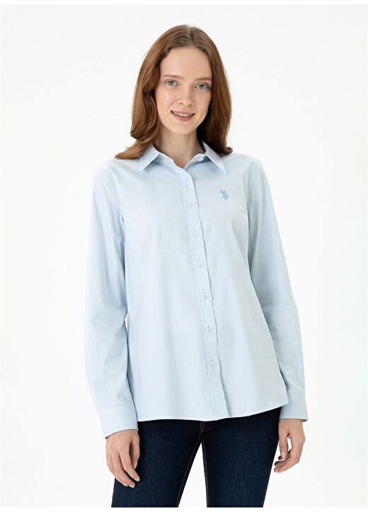 U.S. Polo Assn. Slim Fit Gömlek Yaka Düz İndigo Kadın Gömlek CRISTA023K 1