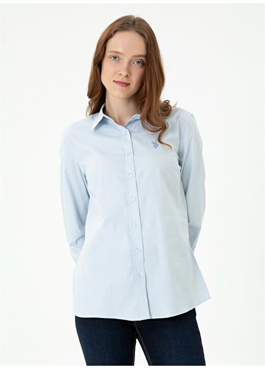 U.S. Polo Assn. Slim Fit Gömlek Yaka Düz İndigo Kadın Gömlek CRISTA023K 3