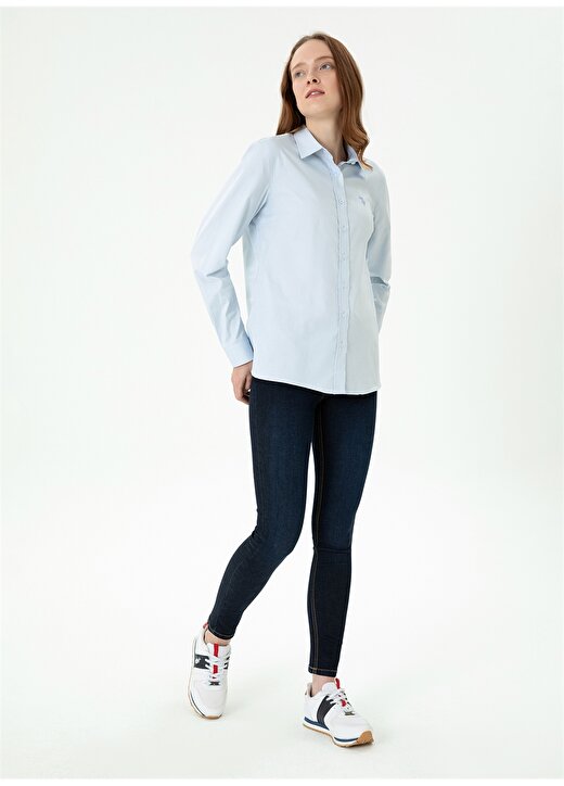 U.S. Polo Assn. Slim Fit Gömlek Yaka Düz İndigo Kadın Gömlek CRISTA023K 4