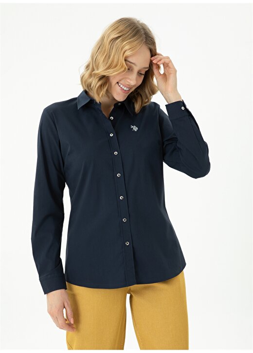 U.S. Polo Assn. Slim Fit Gömlek Yaka Düz Lacivert Kadın Gömlek CRISY023K 2