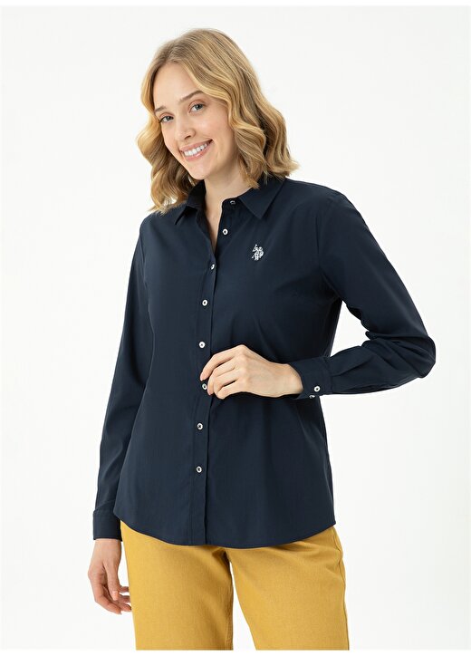 U.S. Polo Assn. Slim Fit Gömlek Yaka Düz Lacivert Kadın Gömlek CRISY023K 3