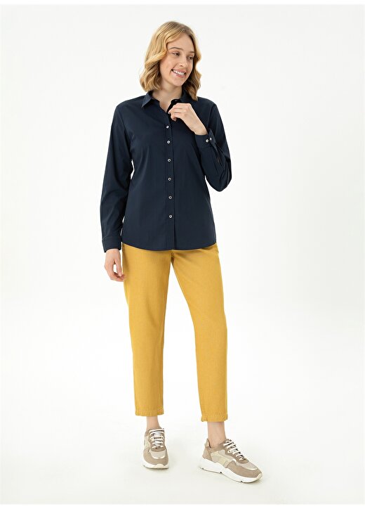 U.S. Polo Assn. Slim Fit Gömlek Yaka Düz Lacivert Kadın Gömlek CRISY023K 4