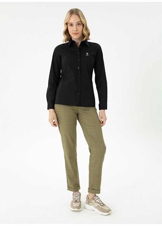 U.S. Polo Assn. Slim Fit Gömlek Yaka Düz Siyah Kadın Gömlek SALY023K 4
