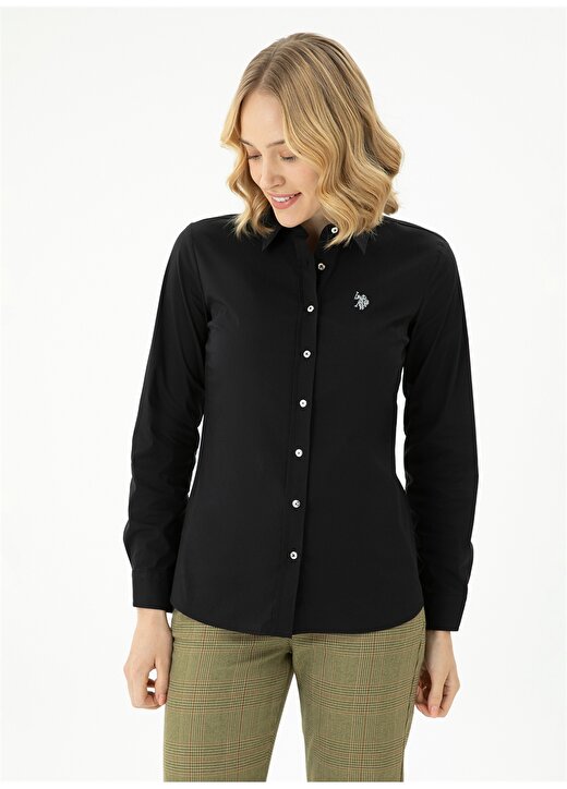 U.S. Polo Assn. Slim Fit Gömlek Yaka Düz Siyah Kadın Gömlek CRISY023K 2