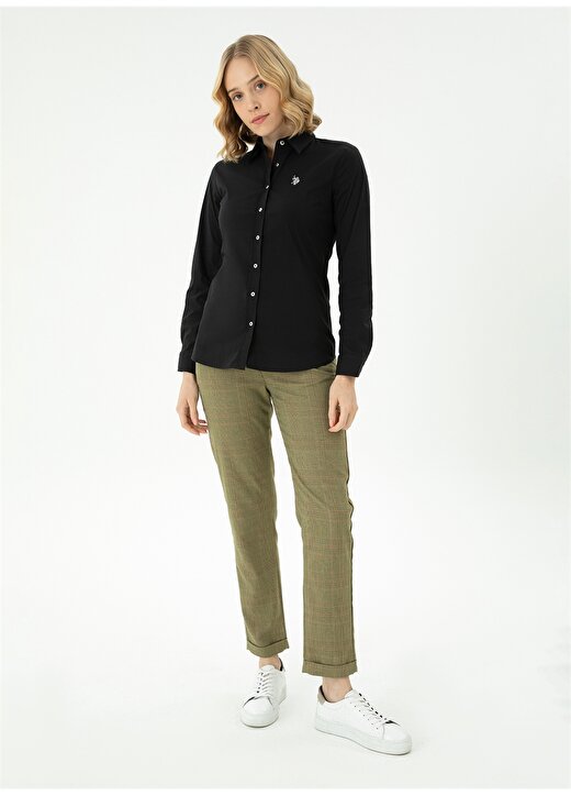 U.S. Polo Assn. Slim Fit Gömlek Yaka Düz Siyah Kadın Gömlek CRISY023K 4