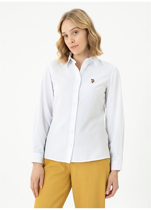 U.S. Polo Assn. Slim Fit Gömlek Yaka Düz Beyaz Kadın Gömlek WOXCOLOR023K 2