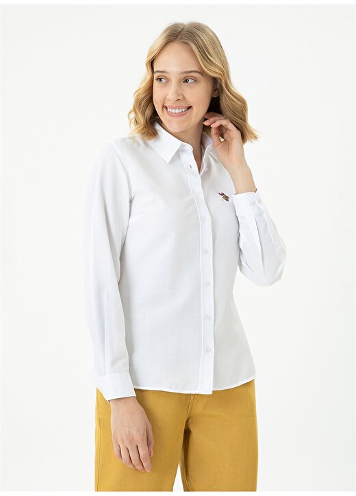 U.S. Polo Assn. Slim Fit Gömlek Yaka Düz Beyaz Kadın Gömlek WOXCOLOR023K 3