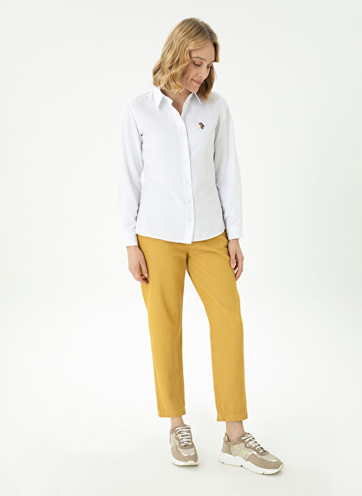 U.S. Polo Assn. Slim Fit Gömlek Yaka Düz Beyaz Kadın Gömlek WOXCOLOR023K 4