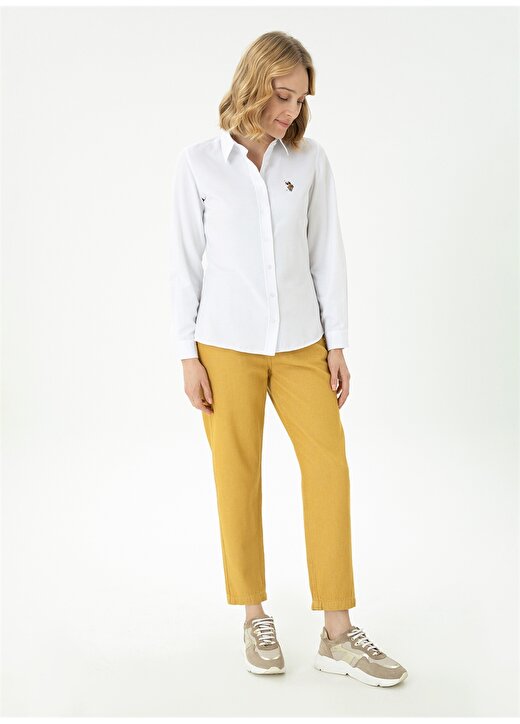 U.S. Polo Assn. Slim Fit Gömlek Yaka Düz Beyaz Kadın Gömlek WOXCOLOR023K 4