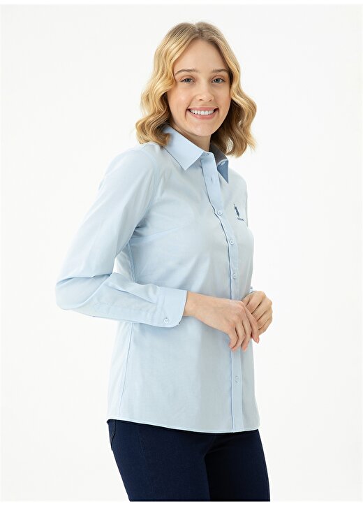 U.S. Polo Assn. Slim Fit Gömlek Yaka Düz İndigo Kadın Gömlek SALY023K 2