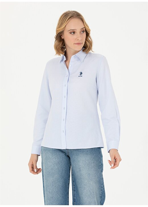 U.S. Polo Assn. Slim Fit Gömlek Yaka Düz İndigo Kadın Gömlek WOX023K 3