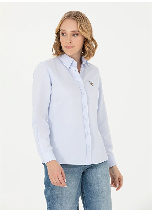 U.S. Polo Assn. Slim Fit Gömlek Yaka Düz İndigo Kadın Gömlek WOXCOLOR023K 1