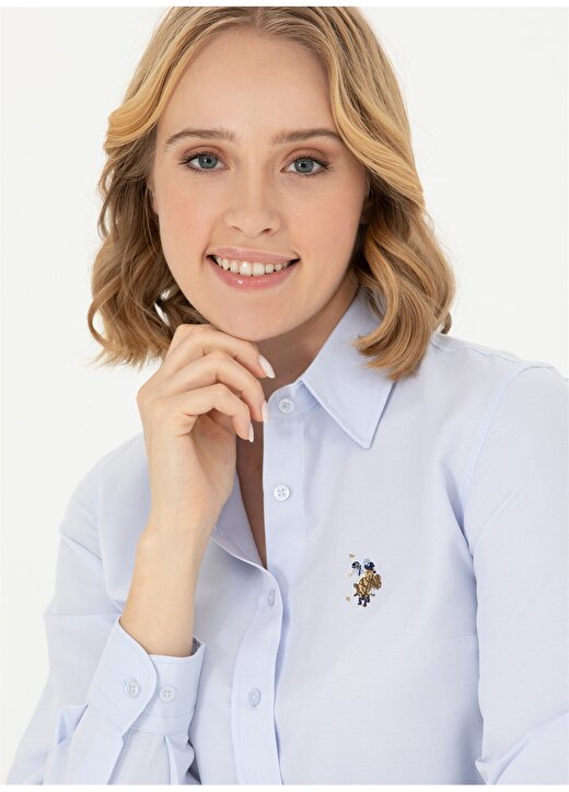U.S. Polo Assn. Slim Fit Gömlek Yaka Düz İndigo Kadın Gömlek WOXCOLOR023K 2