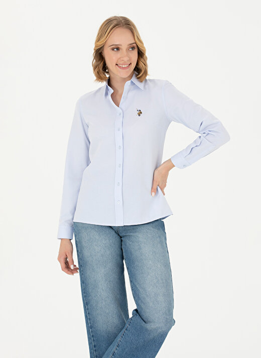 U.S. Polo Assn. Slim Fit Gömlek Yaka Düz İndigo Kadın Gömlek WOXCOLOR023K 3