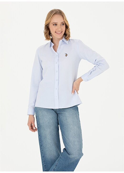 U.S. Polo Assn. Slim Fit Gömlek Yaka Düz İndigo Kadın Gömlek WOXCOLOR023K 3