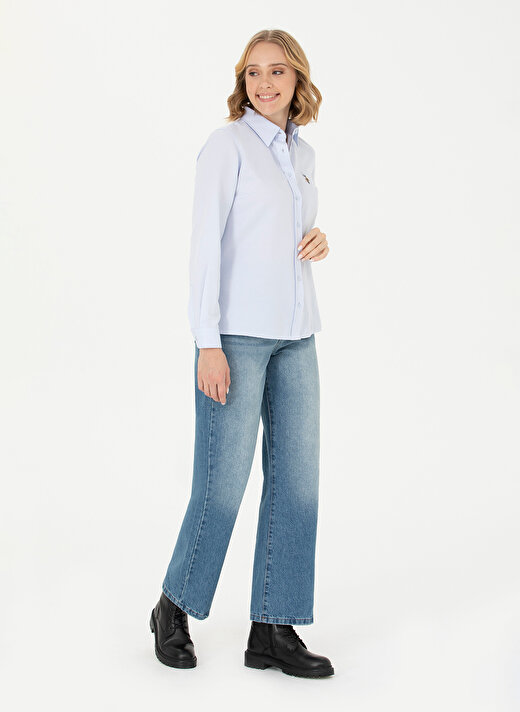 U.S. Polo Assn. Slim Fit Gömlek Yaka Düz İndigo Kadın Gömlek WOXCOLOR023K 4