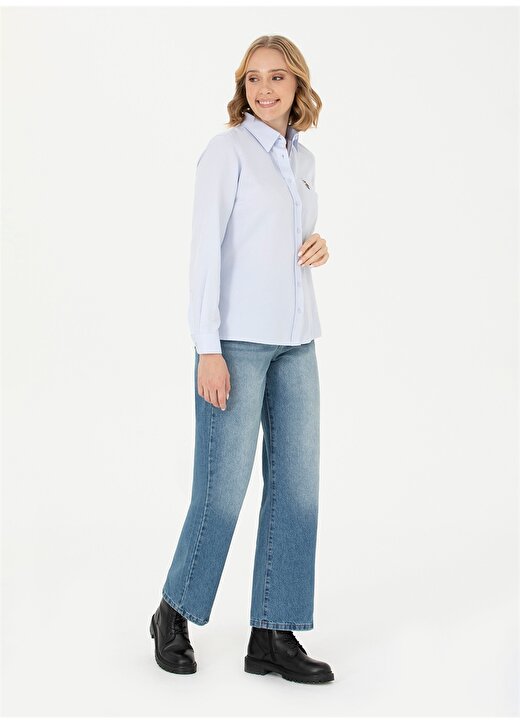 U.S. Polo Assn. Slim Fit Gömlek Yaka Düz İndigo Kadın Gömlek WOXCOLOR023K 4